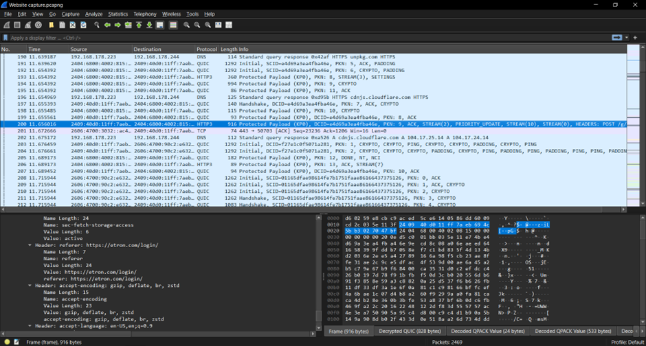 Figure 5: Wireshark tool captured the website login traffic